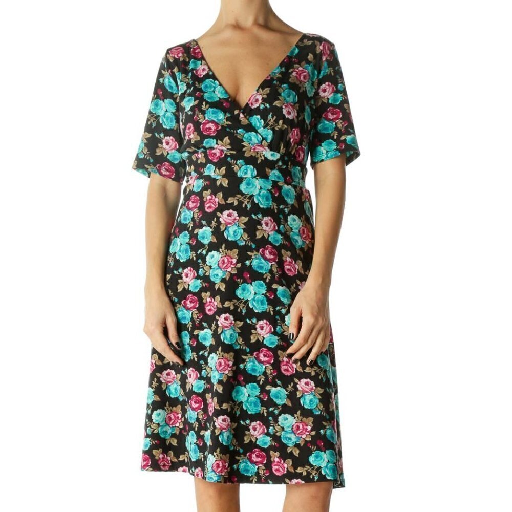 Poppy & Bloom Multicolor Empire Waist Deep-V Neck Dress